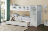 Galen White Twin/Twin Step Bunk Bed with Twin Trundle - Ornate Home