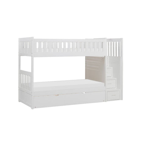 Galen White Twin/Twin Step Bunk Bed with Twin Trundle - Ornate Home