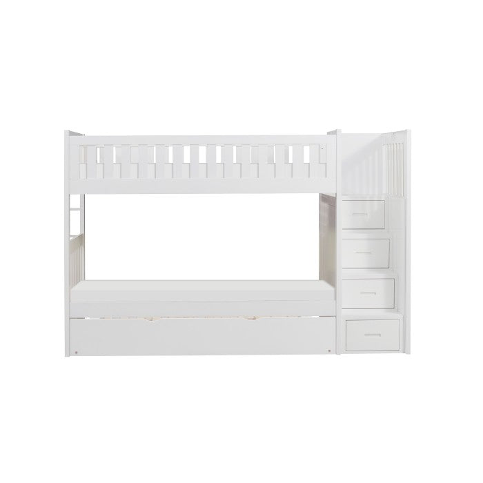Galen White Twin/Twin Step Bunk Bed with Twin Trundle - Ornate Home