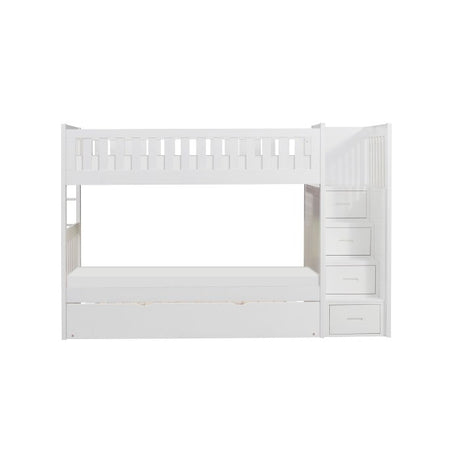 Galen White Twin/Twin Step Bunk Bed with Twin Trundle - Ornate Home