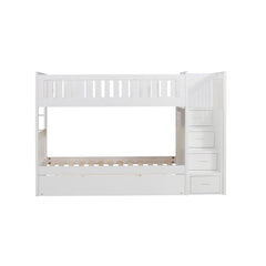 Galen White Twin/Twin Step Bunk Bed with Twin Trundle - Ornate Home
