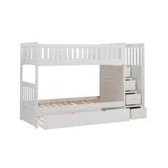 Galen White Twin/Twin Step Bunk Bed with Twin Trundle - Ornate Home