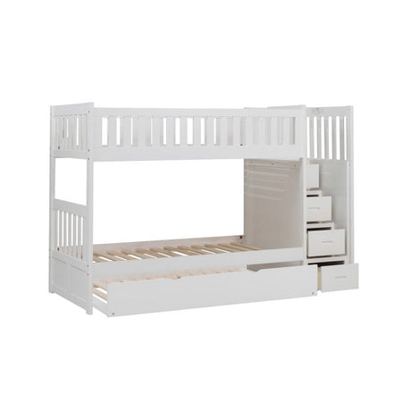 Galen White Twin/Twin Step Bunk Bed with Twin Trundle - Ornate Home