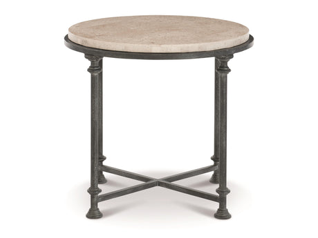 Galesbury Raund Cream Travertine/Antique Silver Side Table - Ornate Home