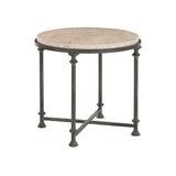 Galesbury Raund Cream Travertine/Antique Silver Side Table - Ornate Home