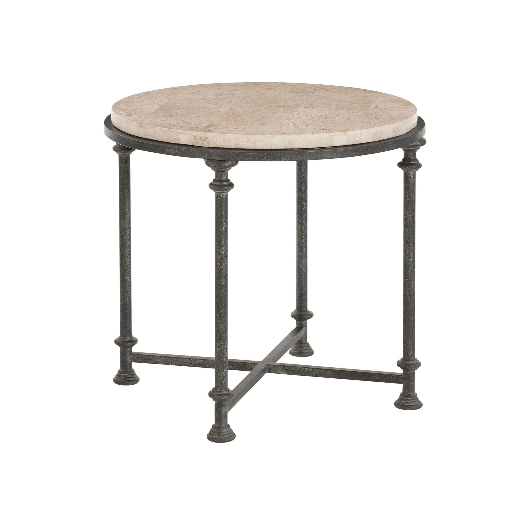 Galesbury Raund Cream Travertine/Antique Silver Side Table - Ornate Home