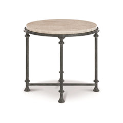 Galesbury Raund Cream Travertine/Antique Silver Side Table - Ornate Home