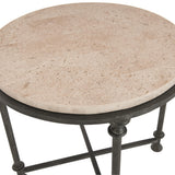 Galesbury Raund Cream Travertine/Antique Silver Side Table - Ornate Home