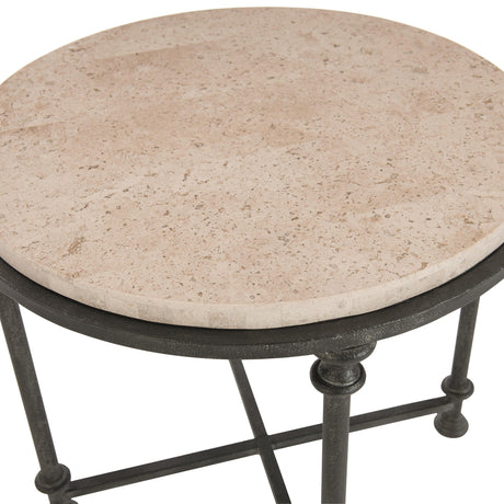 Galesbury Raund Cream Travertine/Antique Silver Side Table - Ornate Home