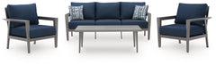 Gali Gray/Blue Outdoor Sofa/Chairs/Table Set (Set of 4) - Ornate Home