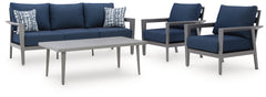 Gali Gray/Blue Outdoor Sofa/Chairs/Table Set (Set of 4) - Ornate Home