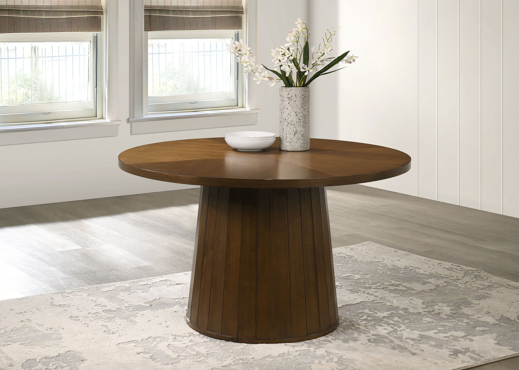 Galindo Walnut 52-inch Round Walnut Veneer Dining Table - Ornate Home