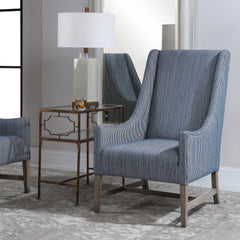 Galiot Blue/White Wingback Accent Chair - Ornate Home