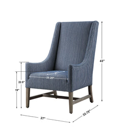 Galiot Blue/White Wingback Accent Chair - Ornate Home
