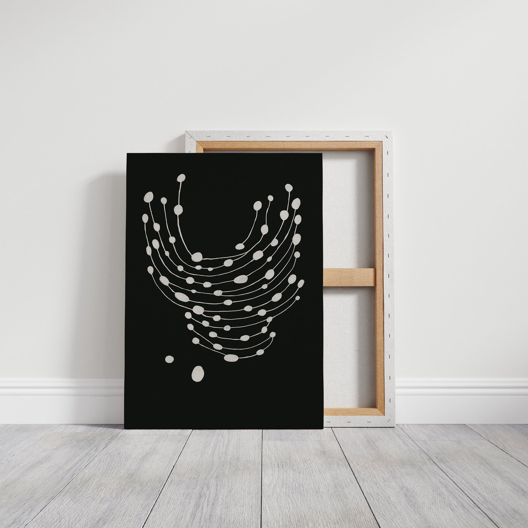 Minimalist Abstract White Dots on Black Canvas