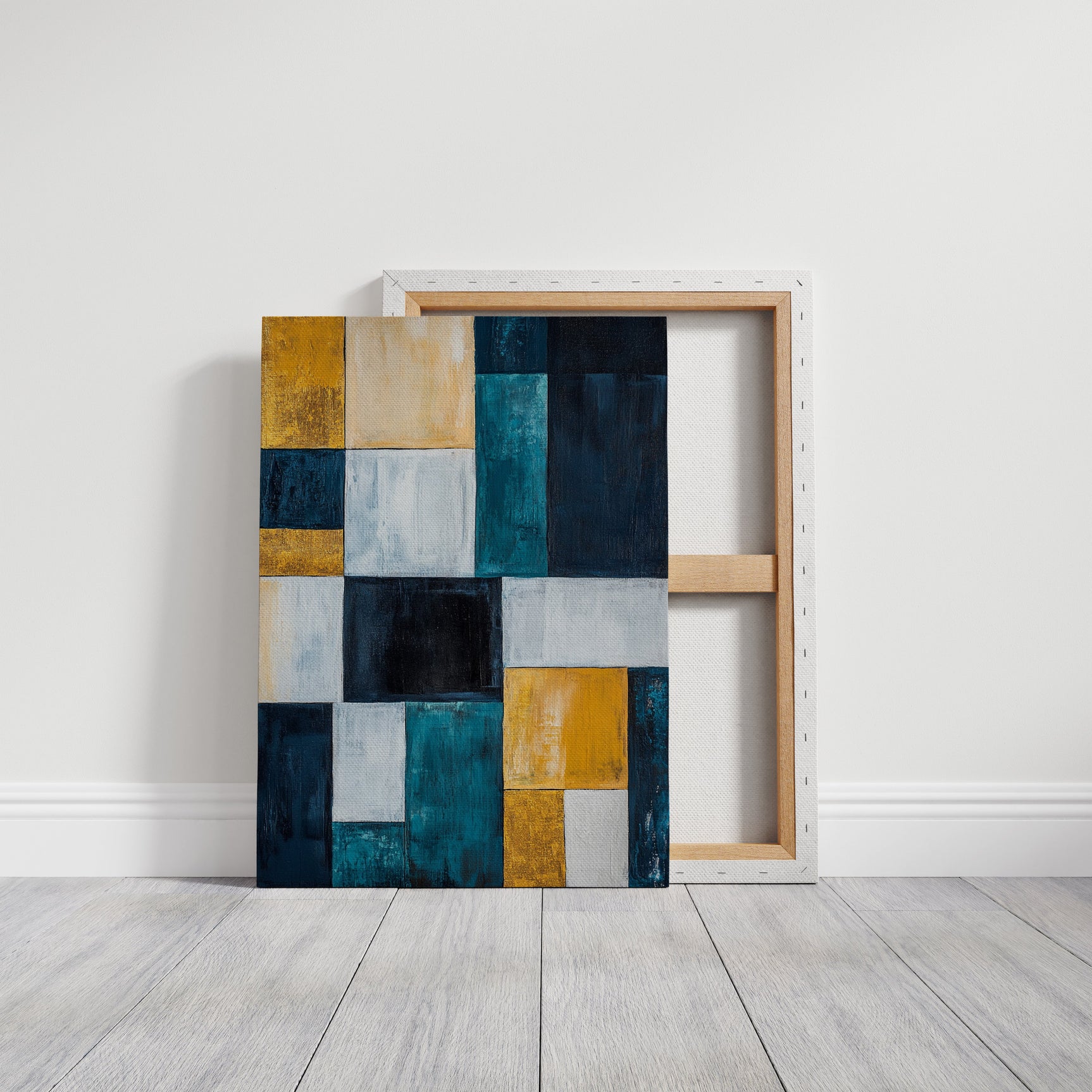 Modern Yellow and Blue Abstract Geometric Canvas
