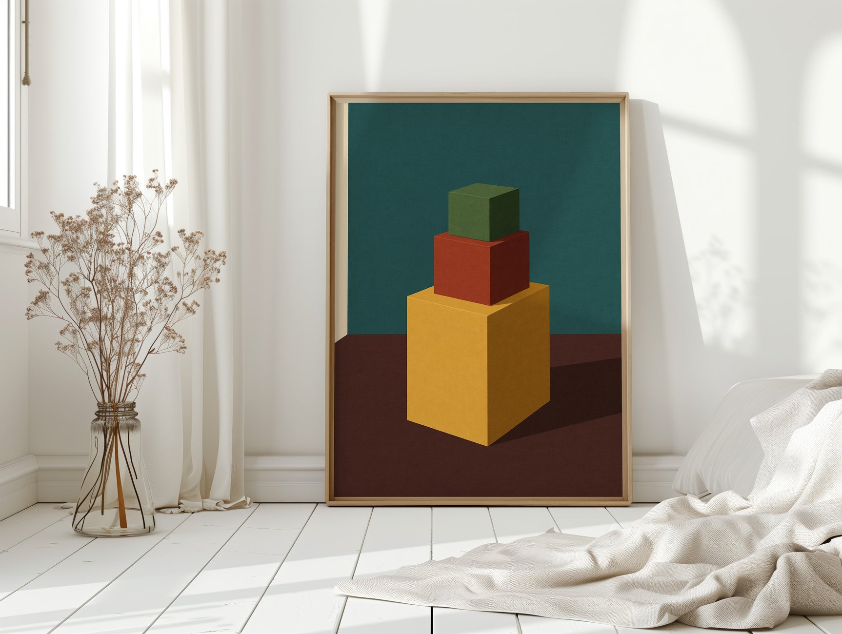 Minimalist Geometric Art Print - Bold Colorful Cubes