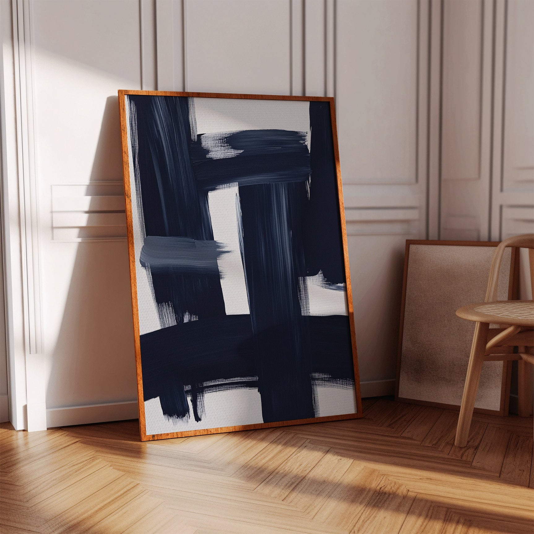 Midnight Crossings – Bold Navy Abstract Brush Art