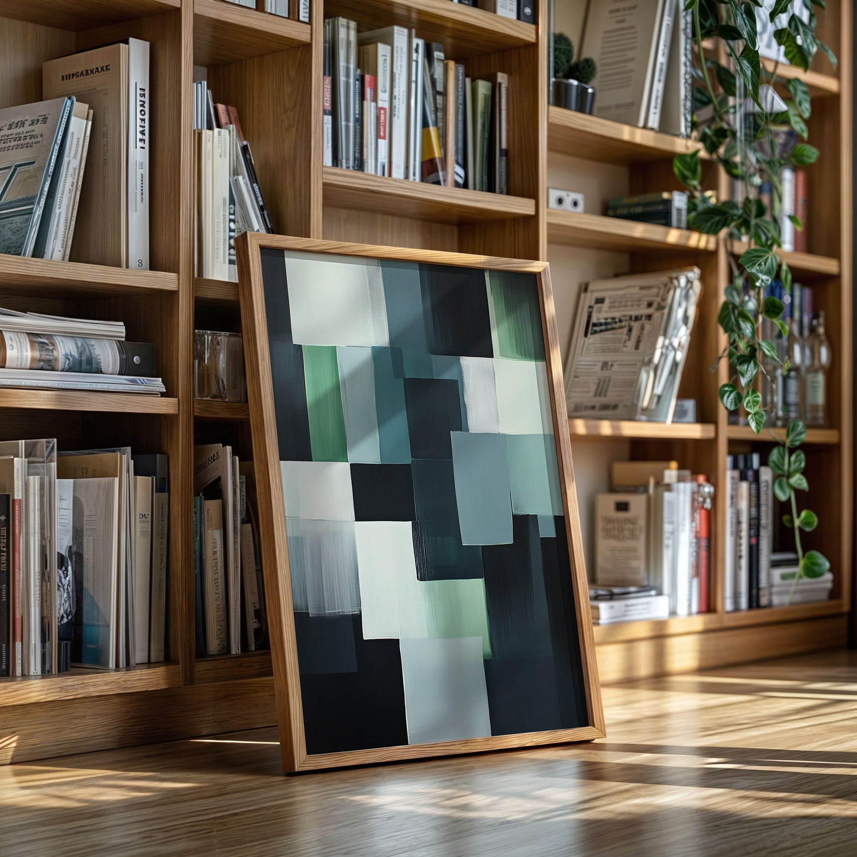 Forest Fade – Geometric Brushstroke Abstract Art Print