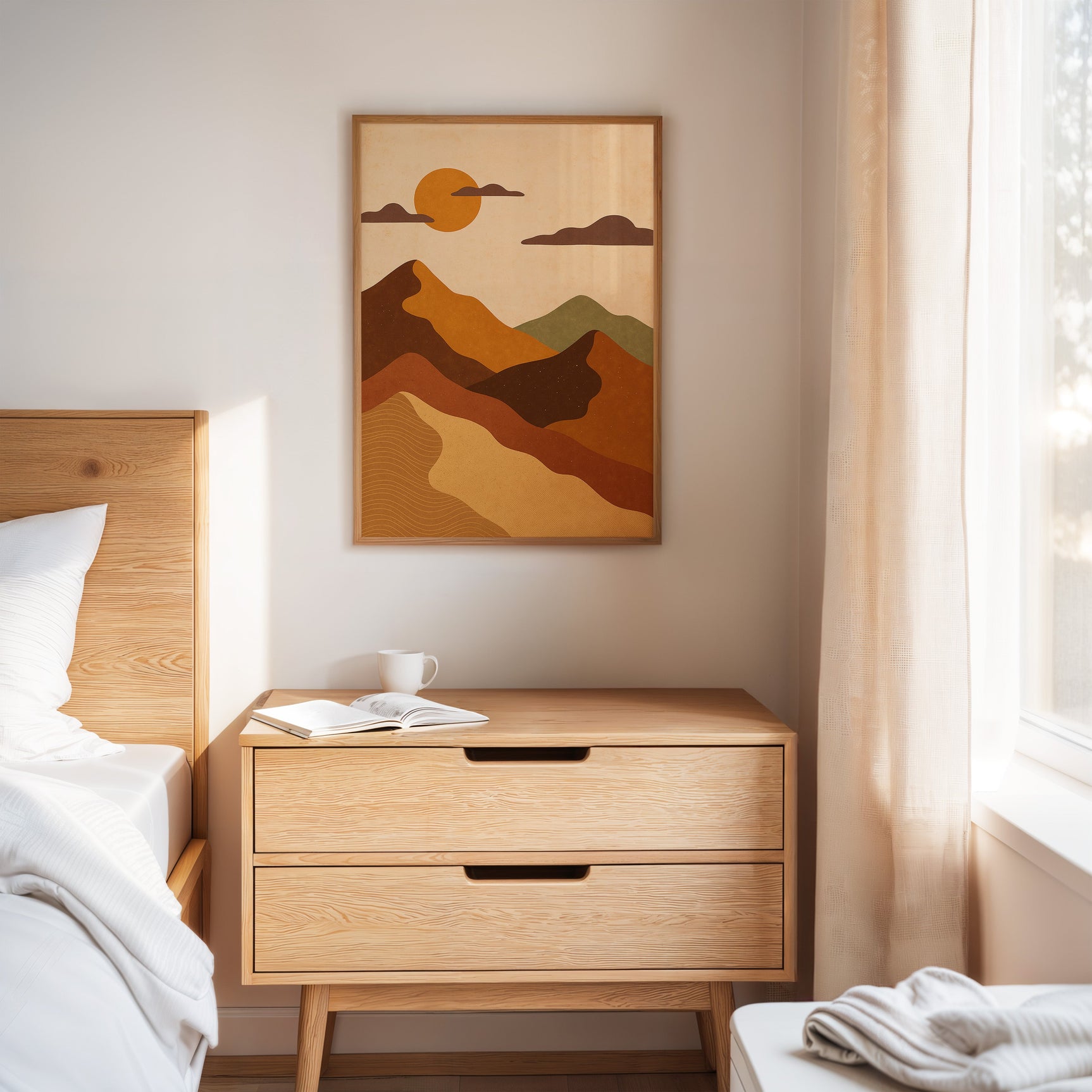 Vintage Sunset Mountain Landscape Art Print