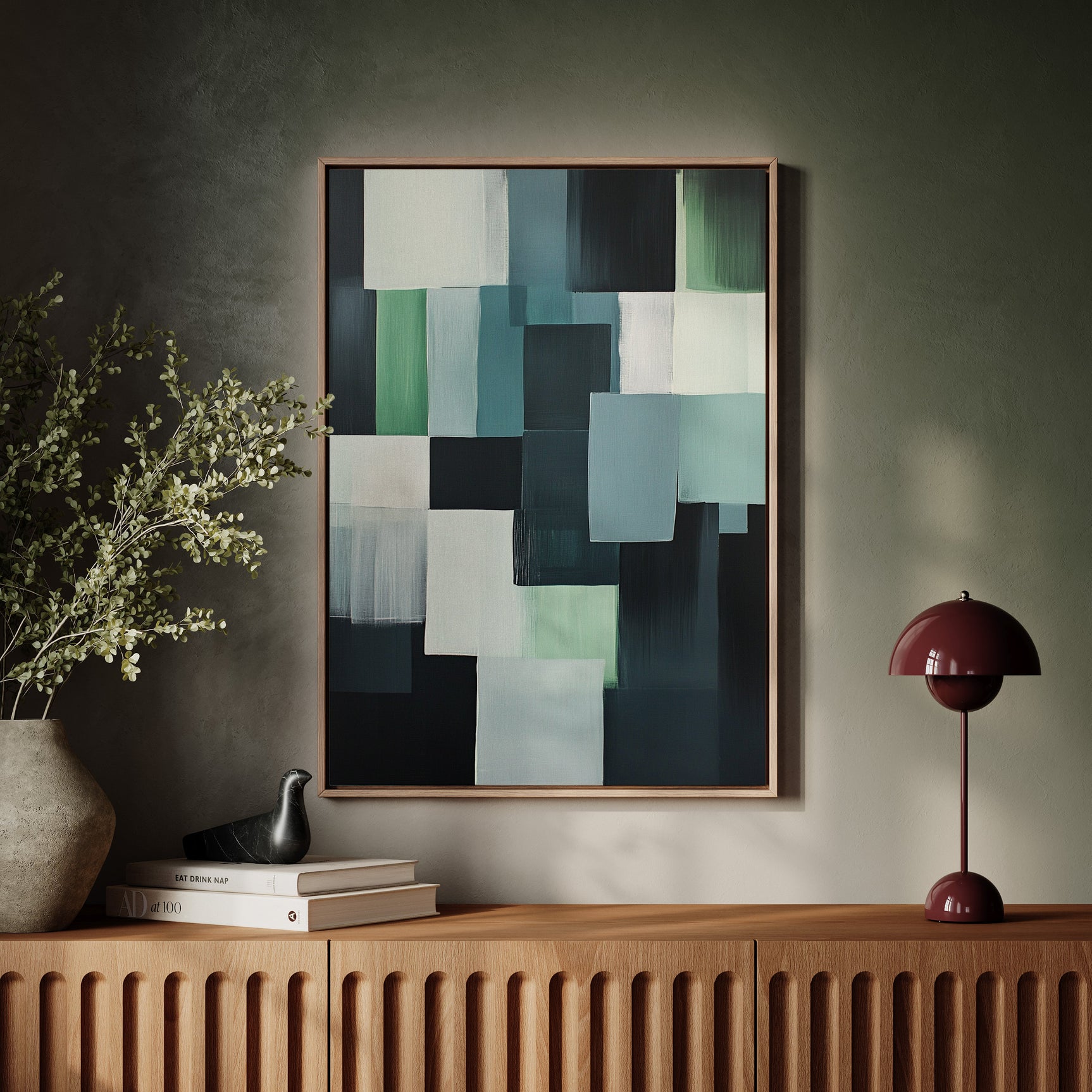 Forest Fade – Geometric Brushstroke Abstract Art Print