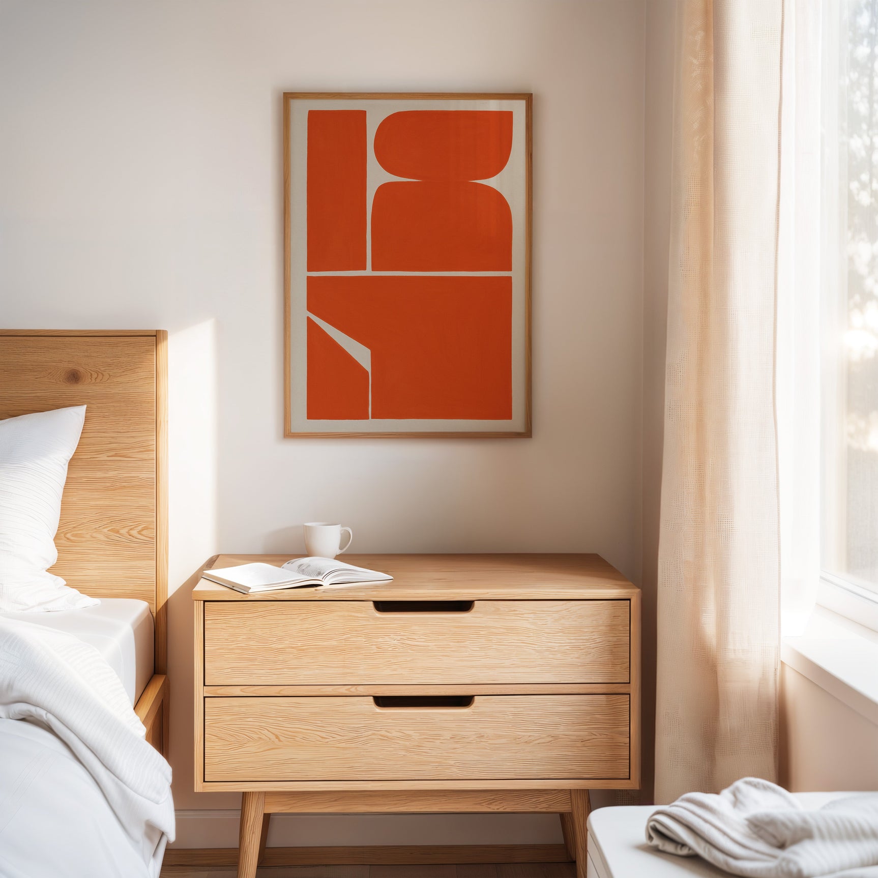 Vibrant Geometric Abstract Art Print in Bold Orange