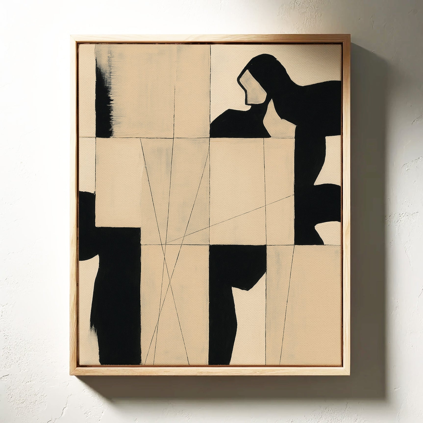 Modern Abstract Geometric Art Print in Black and Beige
