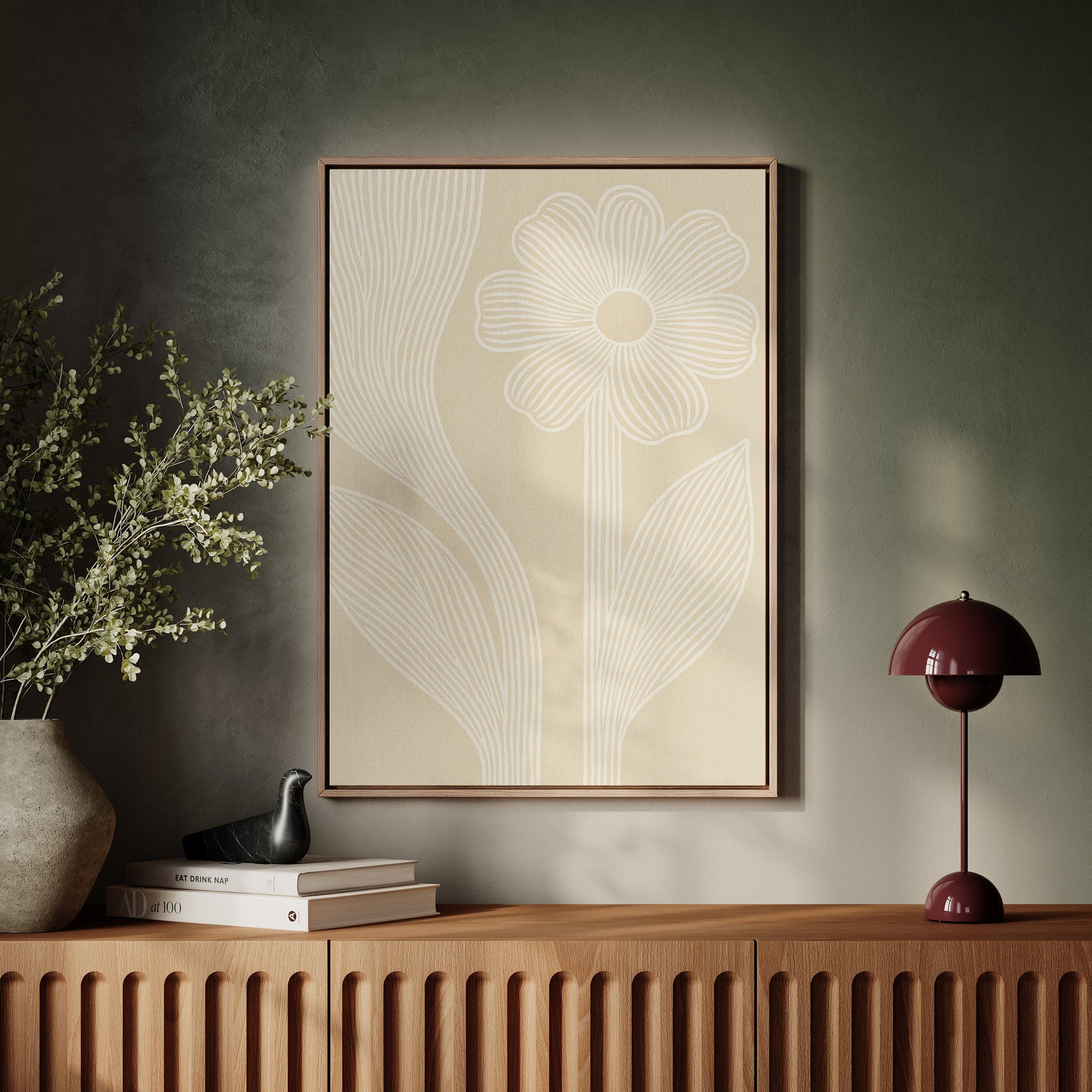 Minimalist Floral Line Art Print in Beige