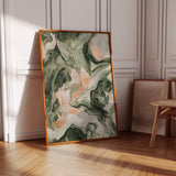 Blush Canyon – Abstract Green & Rose Marble Art