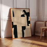 Modern Abstract Geometric Art Print in Black and Beige