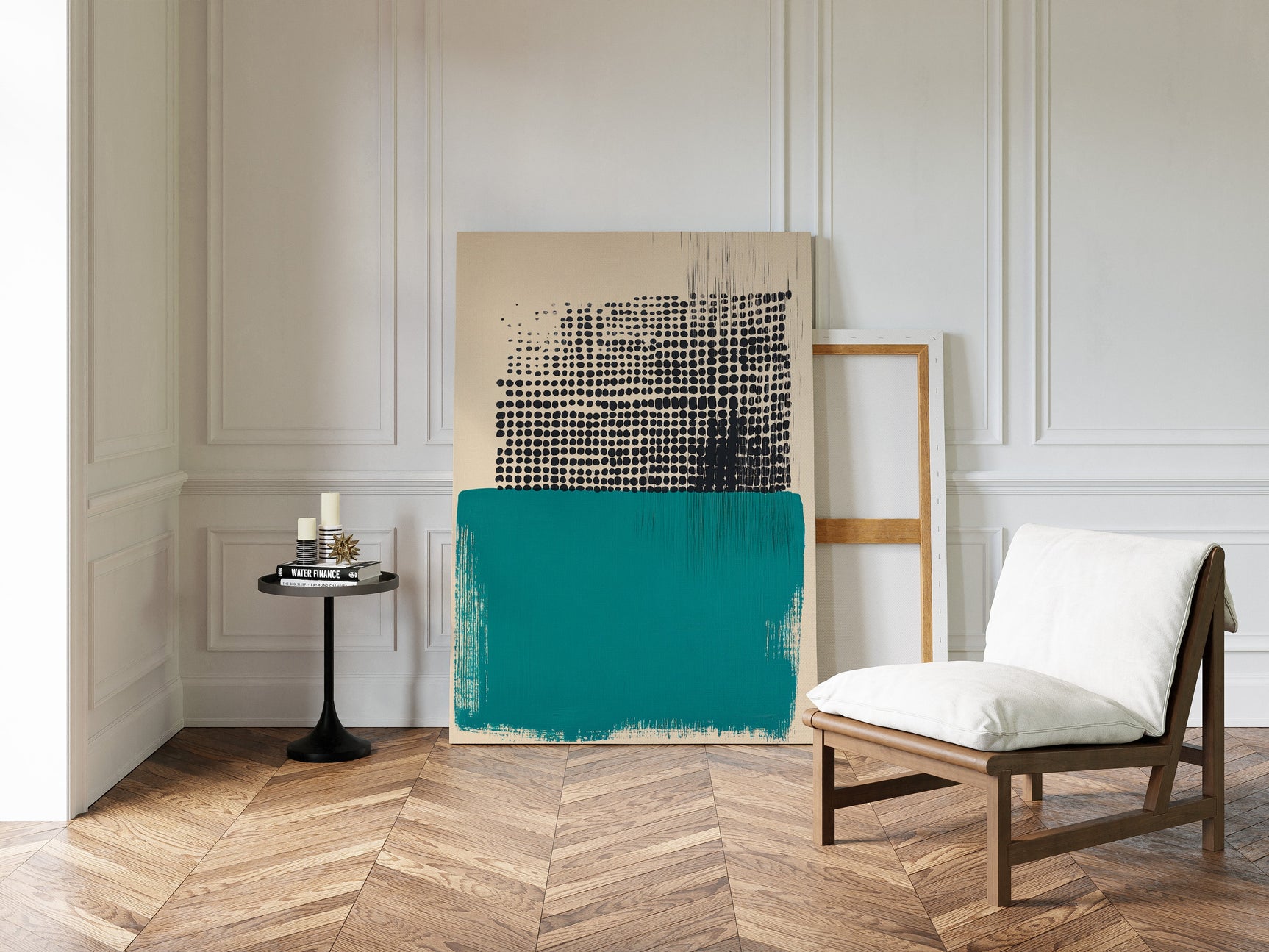 Modern Abstract Art Print in Teal and Black