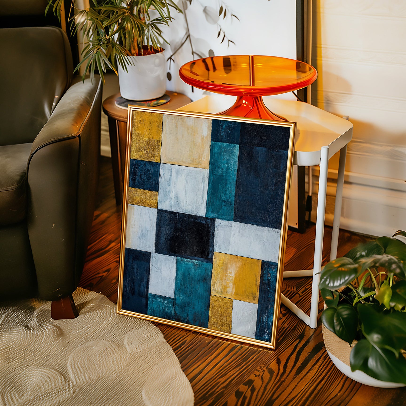 Modern Yellow and Blue Abstract Geometric Canvas