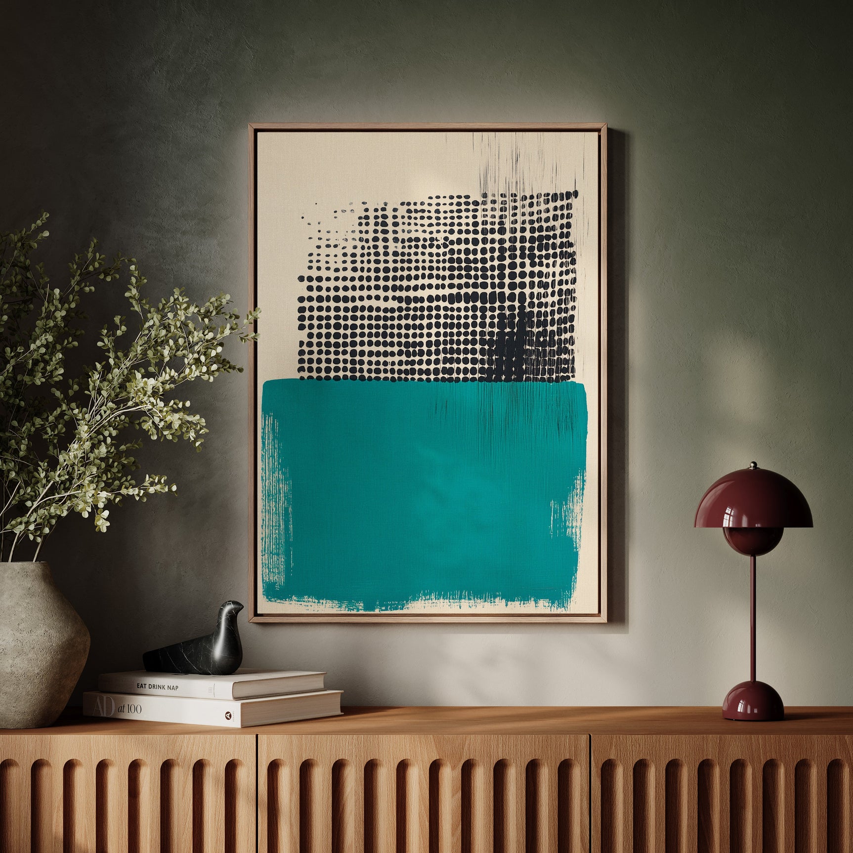 Modern Abstract Art Print in Teal and Black