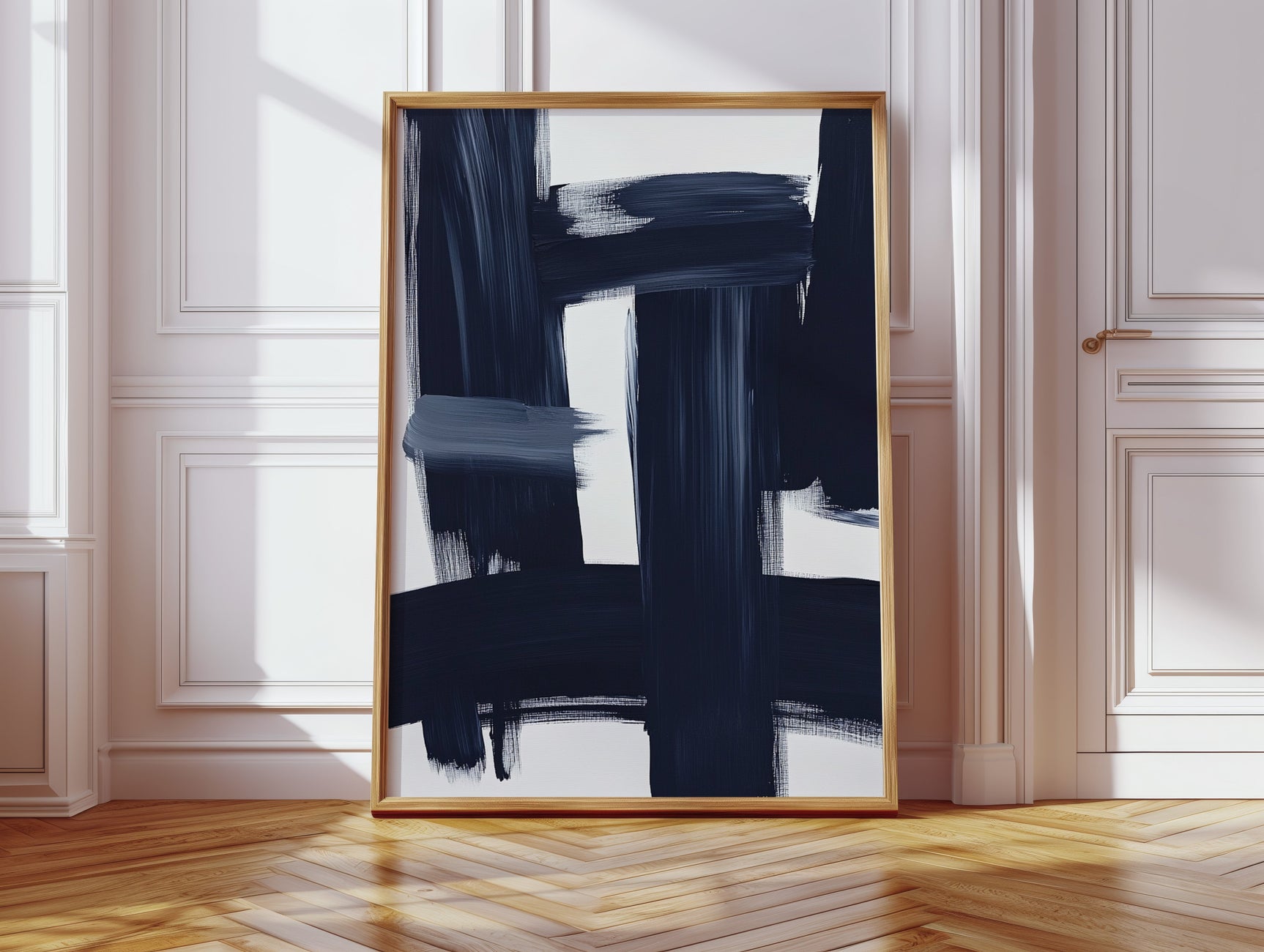 Midnight Crossings – Bold Navy Abstract Brush Art