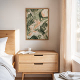Blush Canyon – Abstract Green & Rose Marble Art