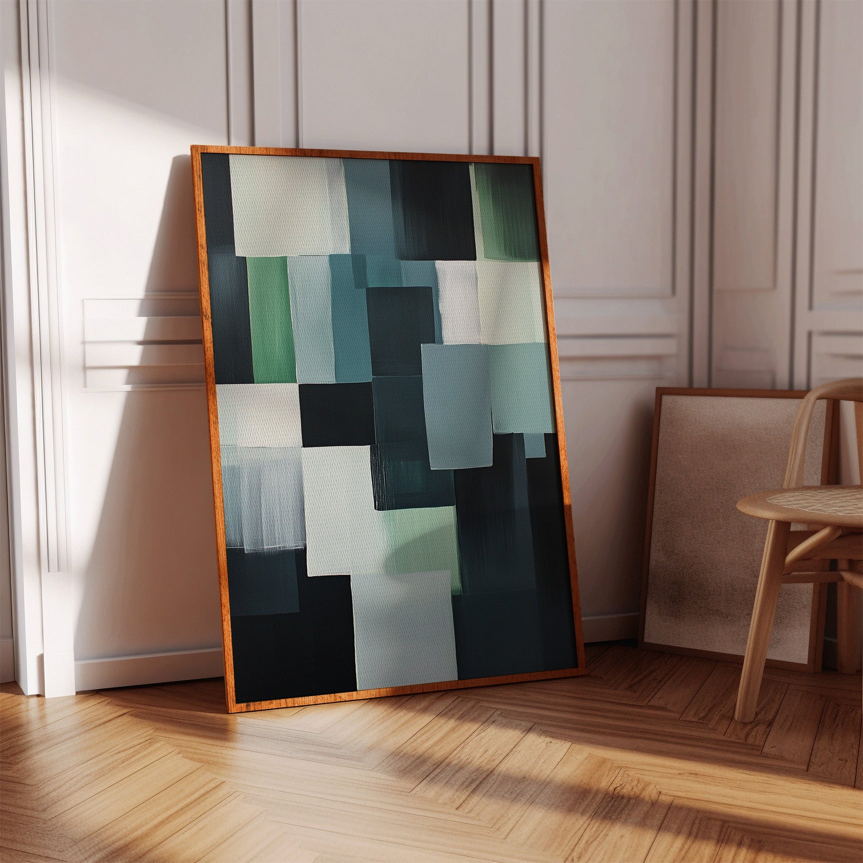 Forest Fade – Geometric Brushstroke Abstract Art Print