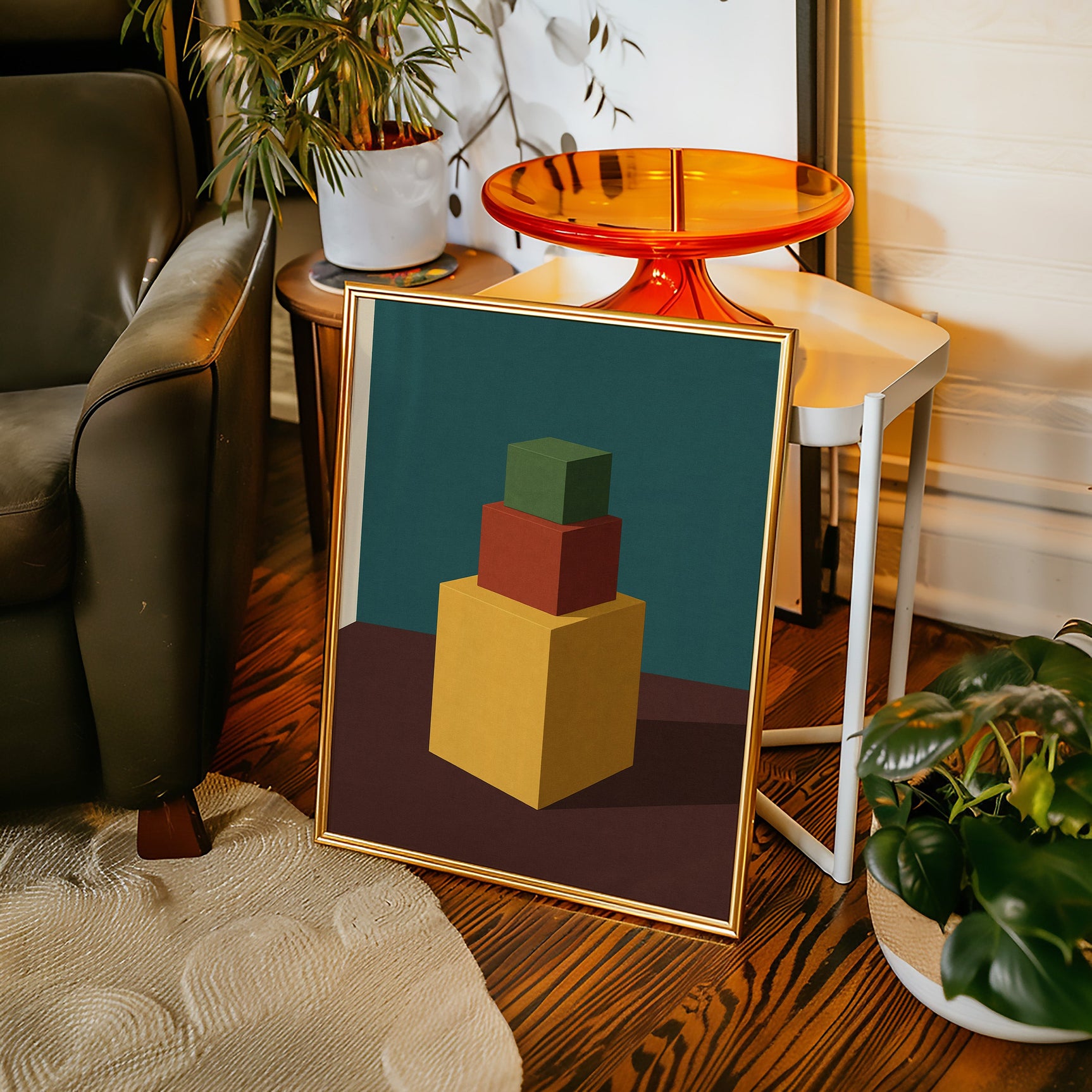 Minimalist Geometric Art Print - Bold Colorful Cubes