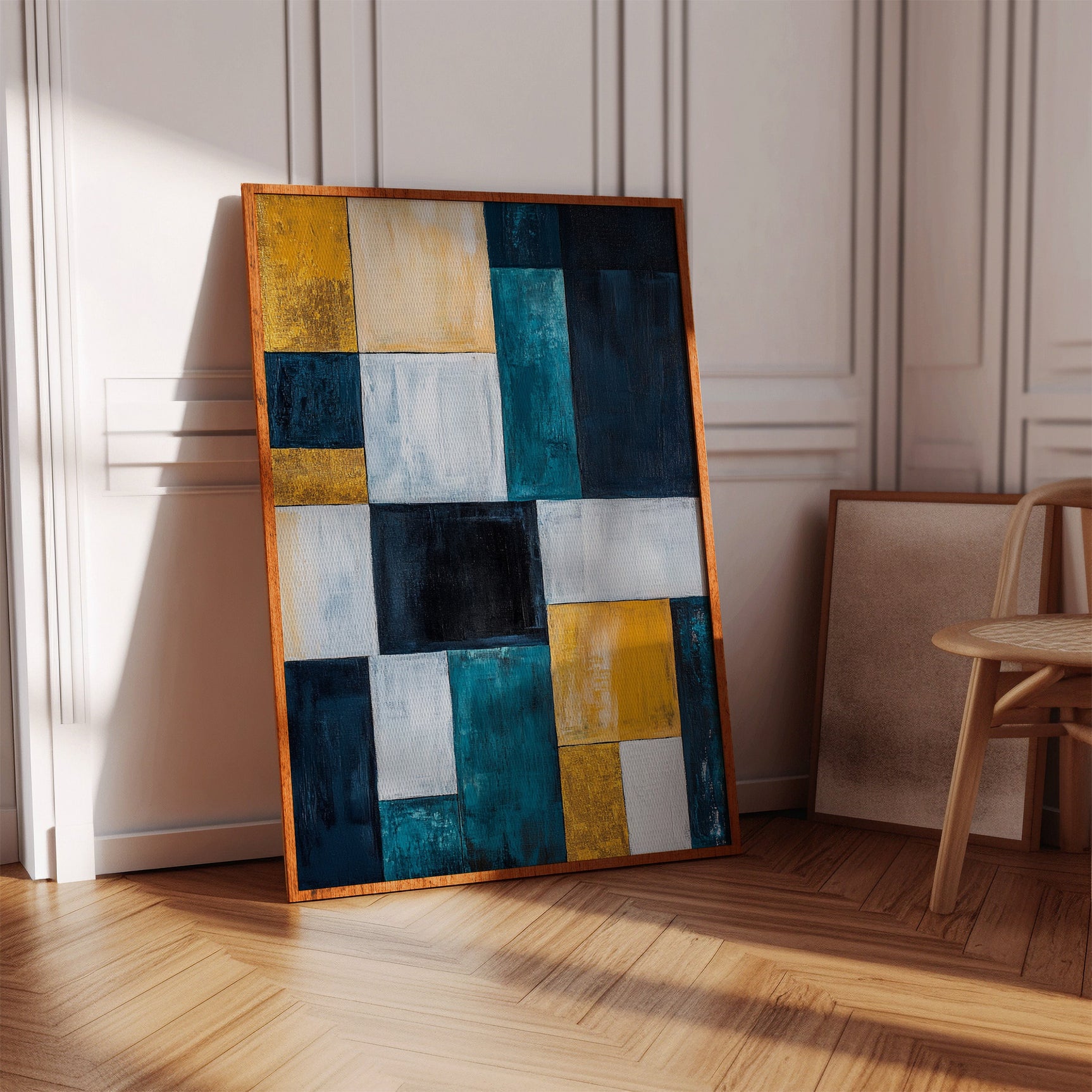 Modern Yellow and Blue Abstract Geometric Canvas