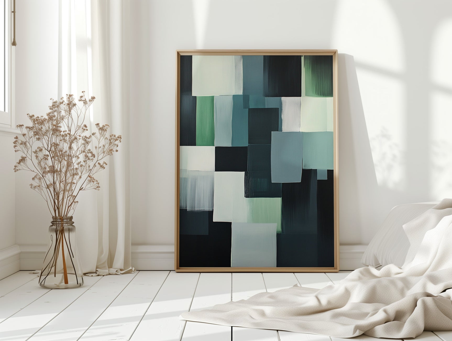 Forest Fade – Geometric Brushstroke Abstract Art Print