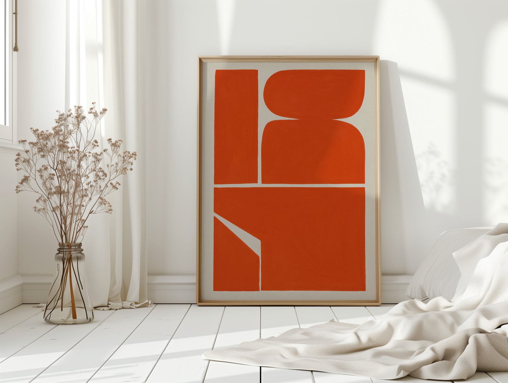 Vibrant Geometric Abstract Art Print in Bold Orange
