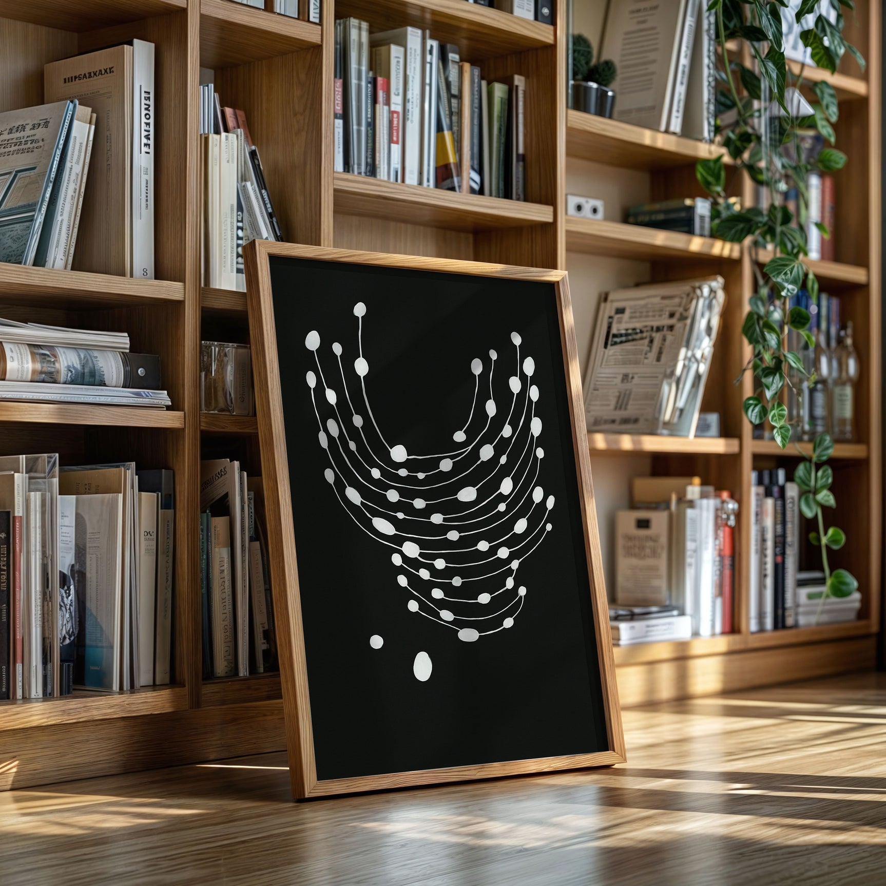 Minimalist Abstract White Dots on Black Canvas