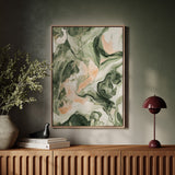 Blush Canyon – Abstract Green & Rose Marble Art