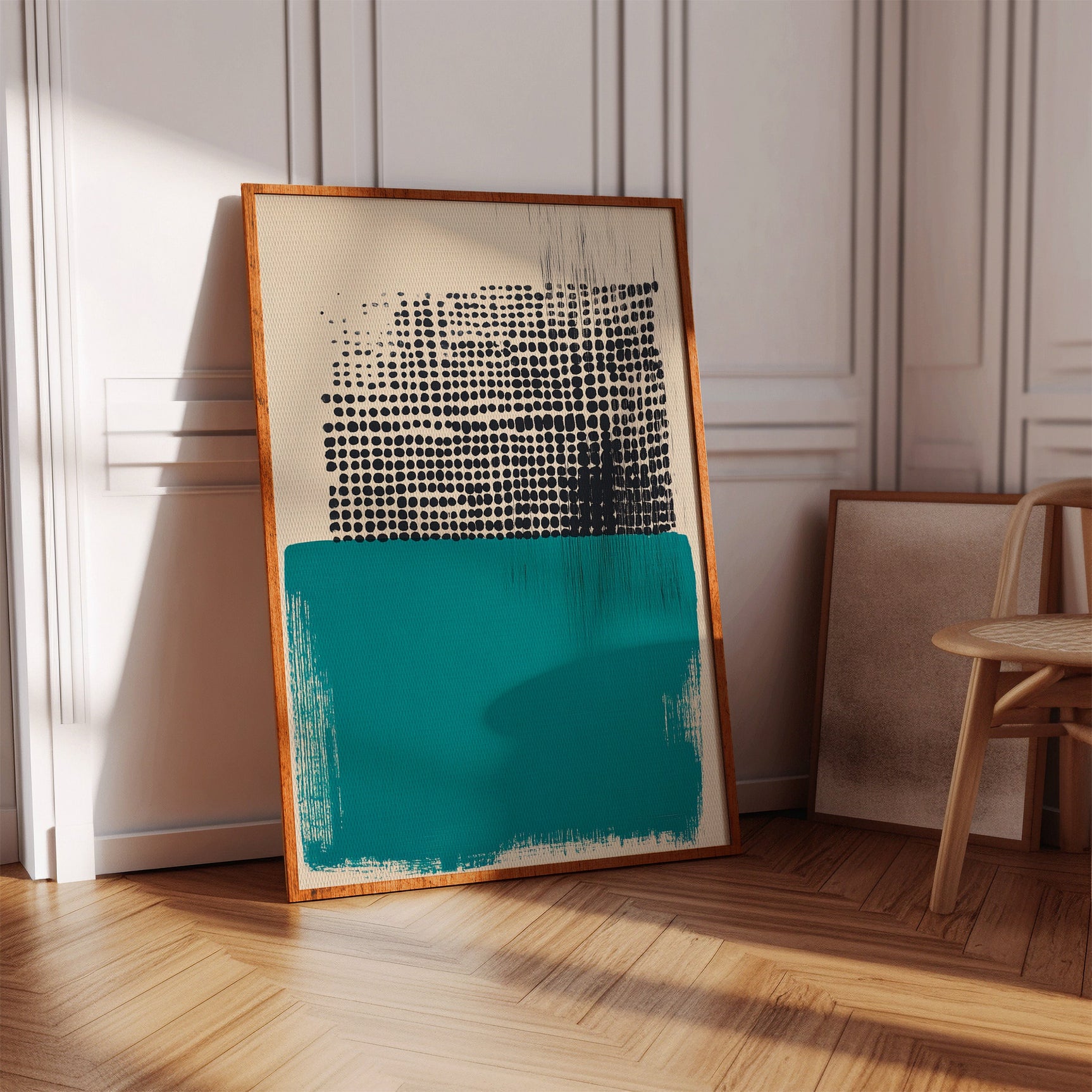 Modern Abstract Art Print in Teal and Black