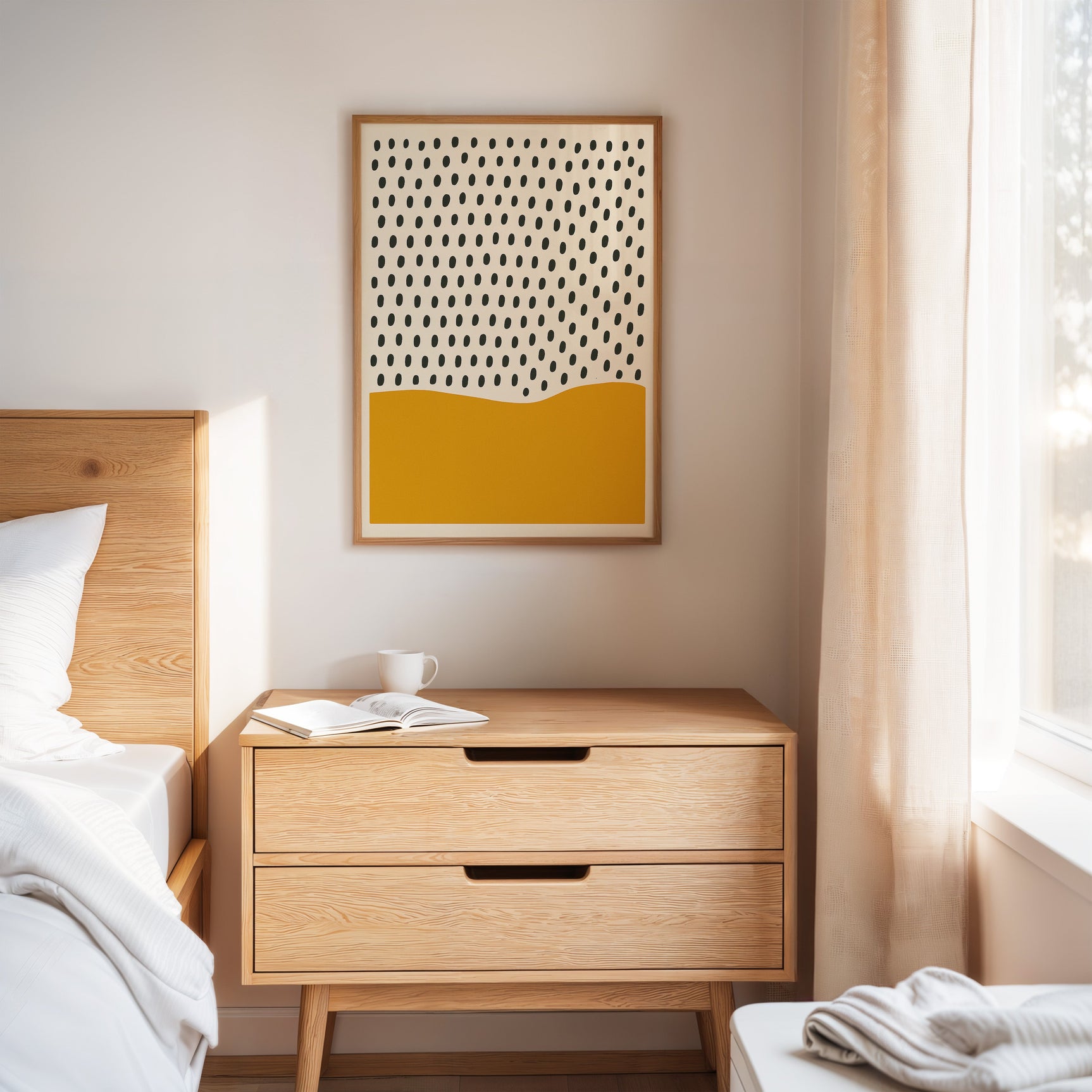 Modern Abstract Art Print - Minimalist Dots and Waves