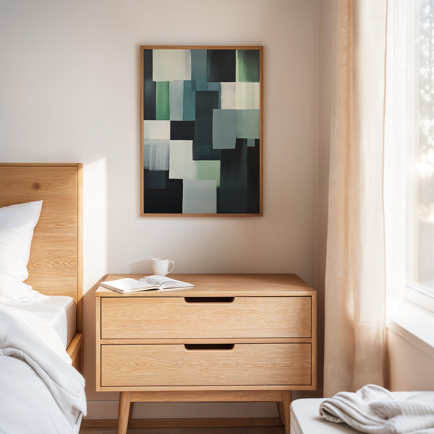 Forest Fade – Geometric Brushstroke Abstract Art Print