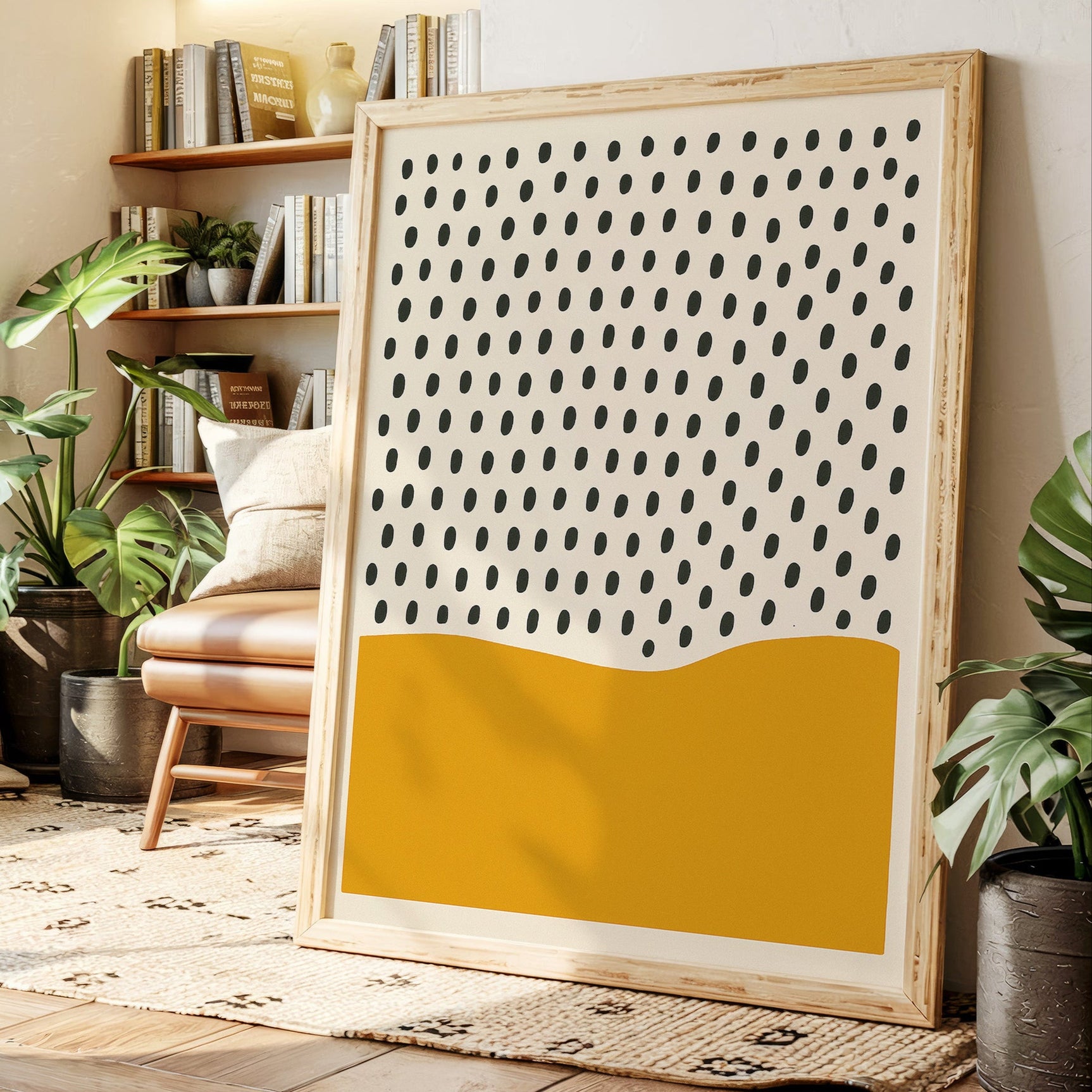 Modern Abstract Art Print - Minimalist Dots and Waves