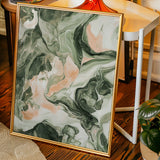 Blush Canyon – Abstract Green & Rose Marble Art