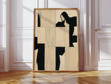 Modern Abstract Geometric Art Print in Black and Beige