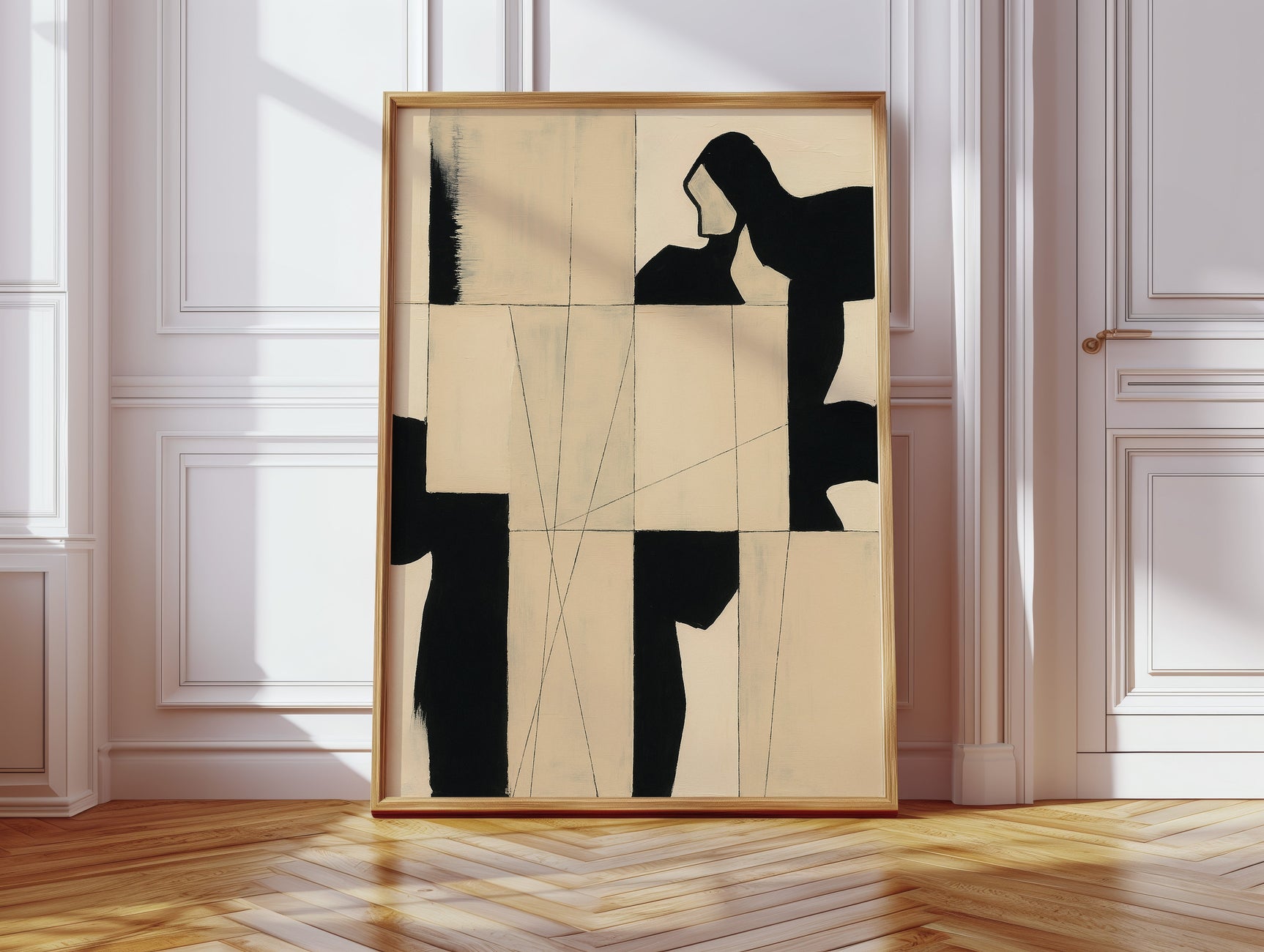 Modern Abstract Geometric Art Print in Black and Beige