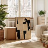 Modern Abstract Geometric Art Print in Black and Beige
